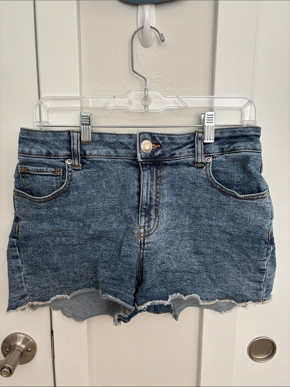 Maurices Dark Blue Denim Frayed Hem Jean Shorts